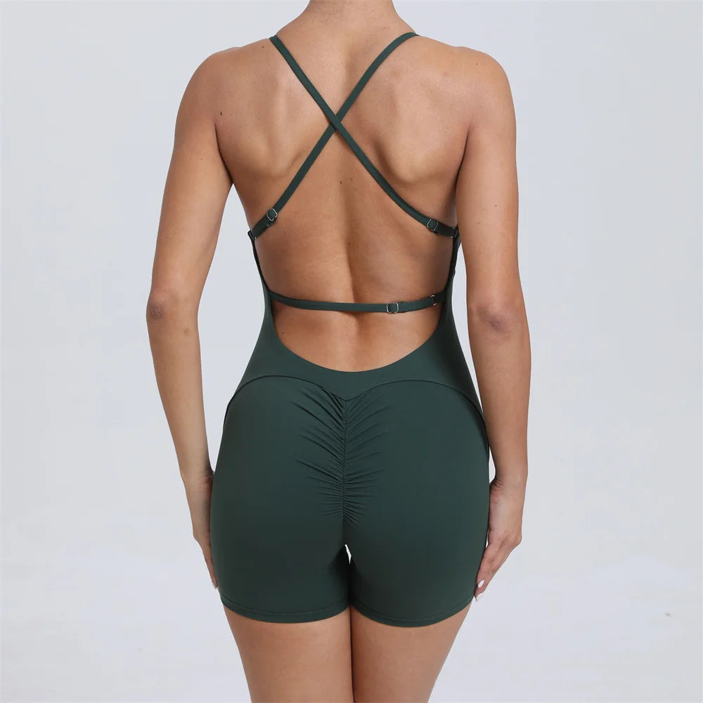 2024 Nylon Pad Bunny Sportwear Fitness Yoga Set Workout Flared Legging One Piece Jumpsuit Pants Exercise Active Wear Bodysuit