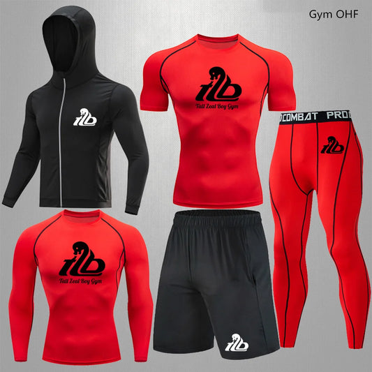 MMA  Jogging Gym Work Out Fitness Tracksuit Clothing 5-piece Sets Compression Suits Men's Quick Dry Set Clothes Sport Running