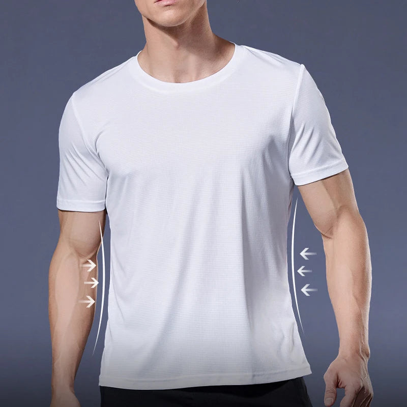 (M-4XL)Loose Fit Quick Dry Sport Shirt Men Round Neck Short Sleeve Workout Shirt Running Basketball Exercise Traing Fitness Tops