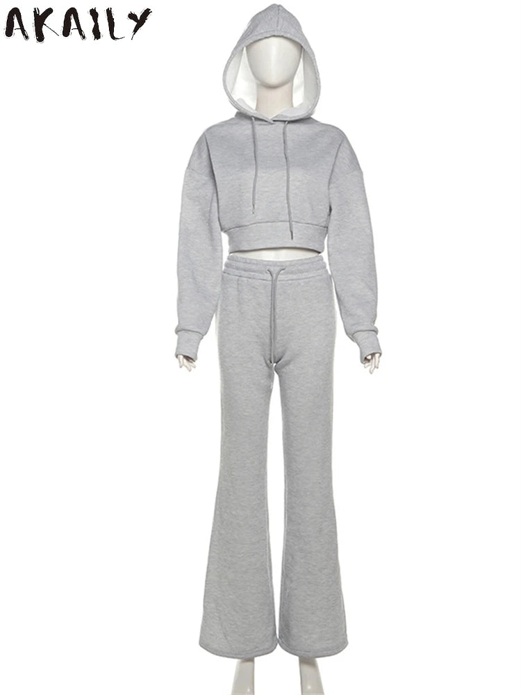 Akaily Winter Letter Embroidery Women's 2 Pieces Tracksuit Outfits 2024 Casual Long Sleeve Hooded Sweatsuit+Drawstring Pants Set