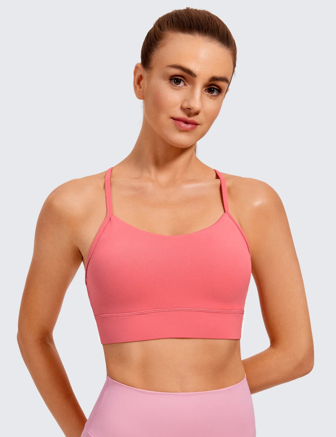 CRZ YOGA  Womens Butterluxe Y-Back Racerback Sports Bra - Spaghetti Thin Straps Scoop Neck Athletic Padded Yoga Bra