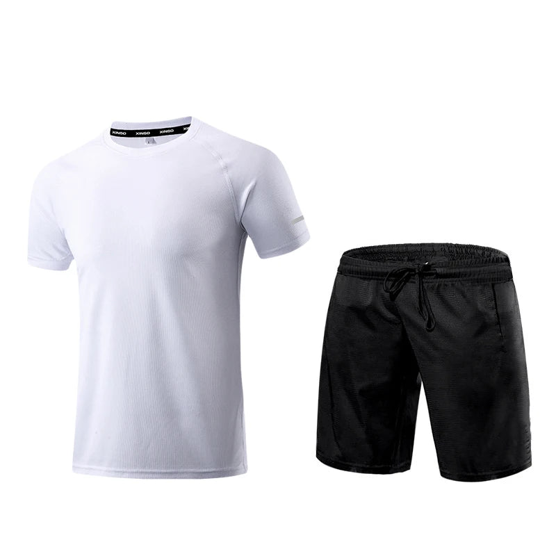 2023 Fitness Suits With Shorts O-Neck Men's T-shirt + Sports Shorts Set Summer Running Moisture Wicking Sportswear Man Outfits