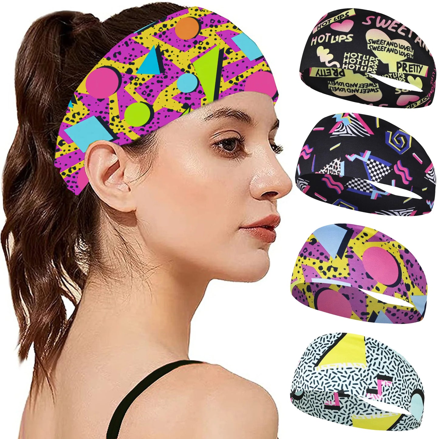 Sports Sweat Party Print Headbands Girls Yoga Fitness Women Hair Accessories Bandannas Wide Running Elastic Workout Hairband