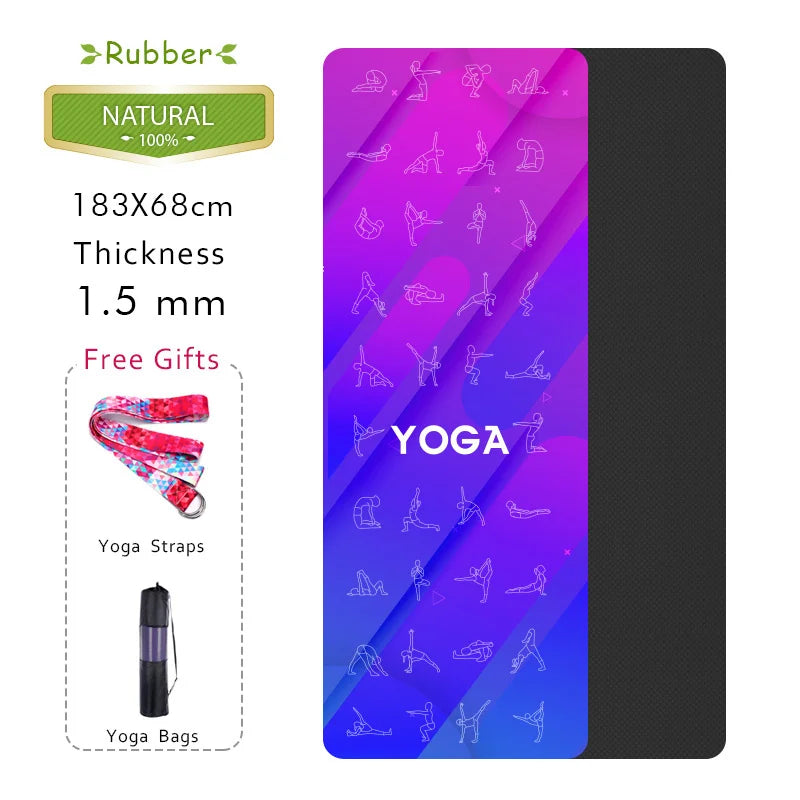 NEW Natural Rubber Yoga Mat Yoga Bag Elastic Band Printed Women High Quality Fitness Mats Pilates Gym Exercise 185*68CM 1.5MM