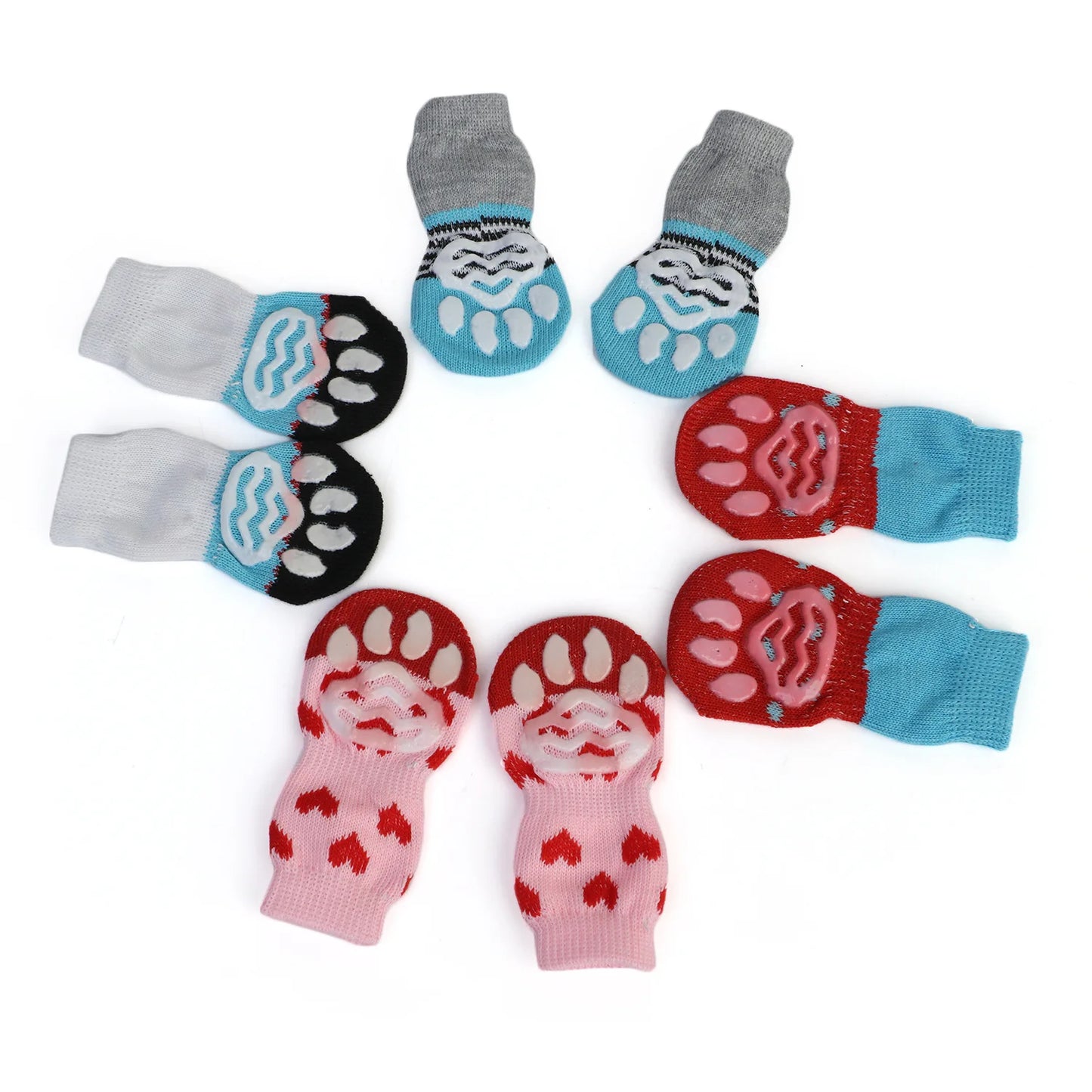 4Pcs Warm Puppy Dog Shoes Soft Pet Knits Socks Cute Cartoon Anti Slip Skid Socks Breathable Pet Products S/M/L Puppy Dog Socks