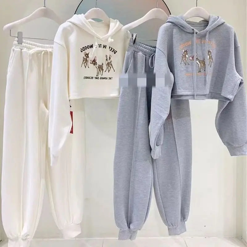 Fashion Hoodie Set Women 2024 Spring Summer Fried Street Show Thin Suits Short Casual Sports Hoodie Sweatpants 2 Piece Set Trend