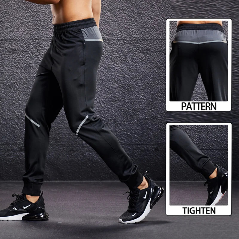 Men Fitness Running Sport Pants with Zipper Pockets Training Joggings Sweatpants Basketball Soccer Trousers Plus Size for Male