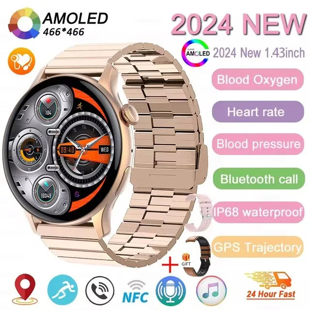 2024 New NFC GPS Smart Watch Women 1.43 Inch AMOLED 466*466 HD Screen Always Display Sport Watch Women Bluetooth Call Smartwatch