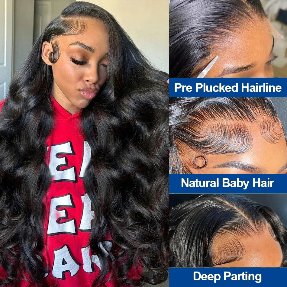 Body Wave 13x4 HD Transparent Lace Frontal Wigs Human Hair Brazilian Hair 34 36 Inch Pre Plucked Lace Front Human Hair Wig