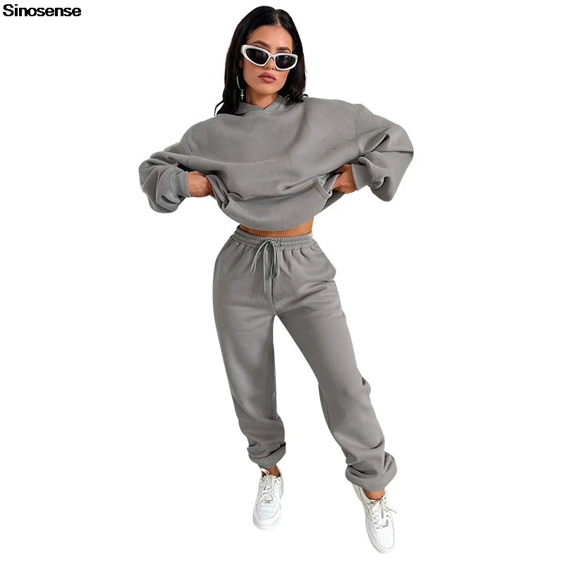 Womens Fleece 2 Piece Outfits Lounge Hoodie Sweatsuit Sets Oversized Sweatshirt Baggy Fall Fashion Sweatpants With Pockets