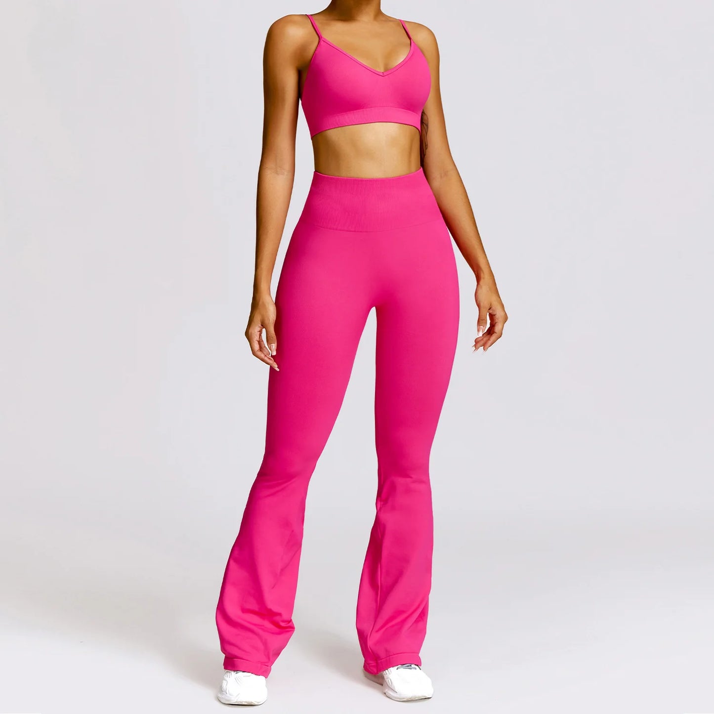 Yoga Set Gym 2/3pcs Seamless Clothes Sportswear Yoga Suits For Women Long Sleeve Fitness Set Tracksuits Sports Bra Bell-Bottoms