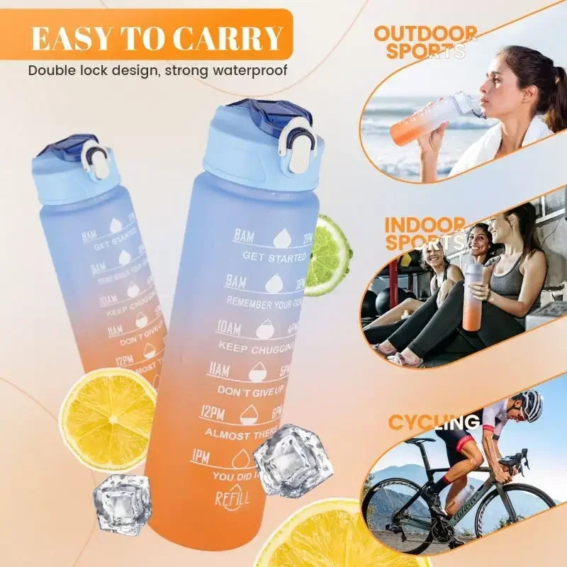 3Pcs Gradient Plastic Cup Set Large Capacity Sports Water Bottle Outdoor Travel Gym Fitness Jugs Student Portable Cup WIth Straw