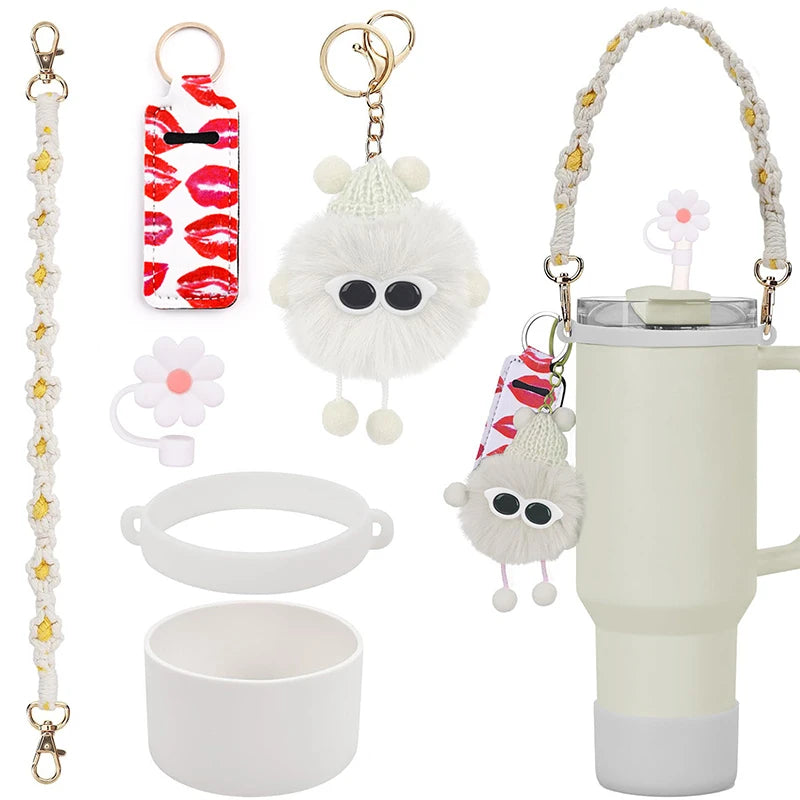 6Pcs/set 40oz 30oz Water Cup Decor Compatible With Stanley Cup Tumbler Water Bottle Handle Sling Strap Accessories