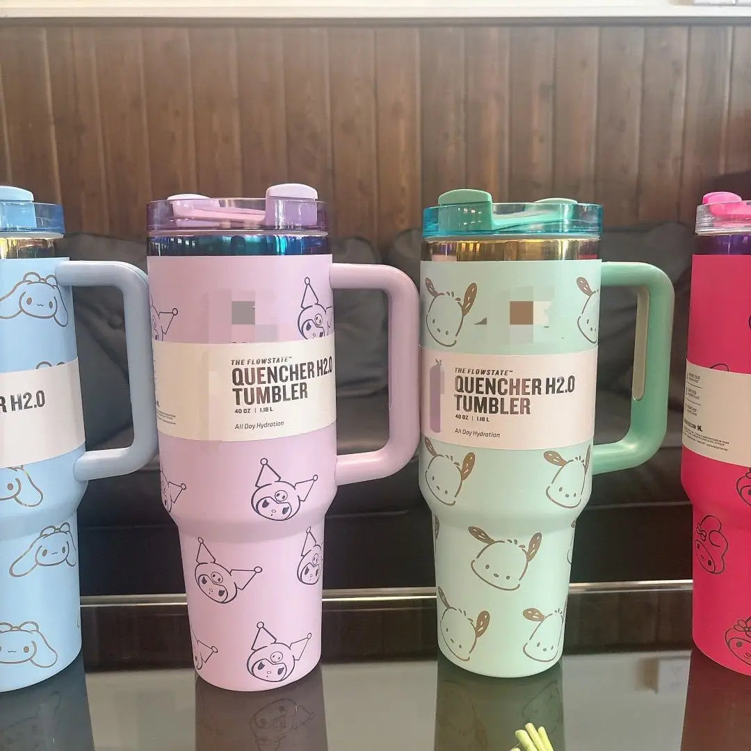 Sanrio Kuromi Cinnamoroll Thermos Cup Cute Pochacco My Melody 40oz Big Mac Mup 304 Stainless Steel Large Capacity Car Straw Cup