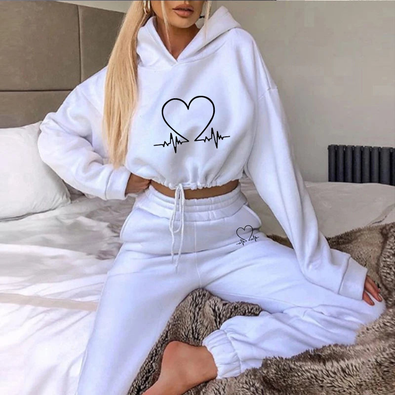 Autumn Popular Womens Tracksuit Printing Short Tops Long Sleeves Hooded Sweatshirt Suit Casual Jogging Sweatpants 2 Piece Set