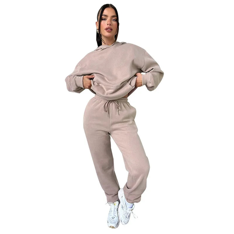 Womens Fleece 2 Piece Outfits Lounge Hoodie Sweatsuit Sets Oversized Sweatshirt Baggy Fall Fashion Sweatpants With Pockets