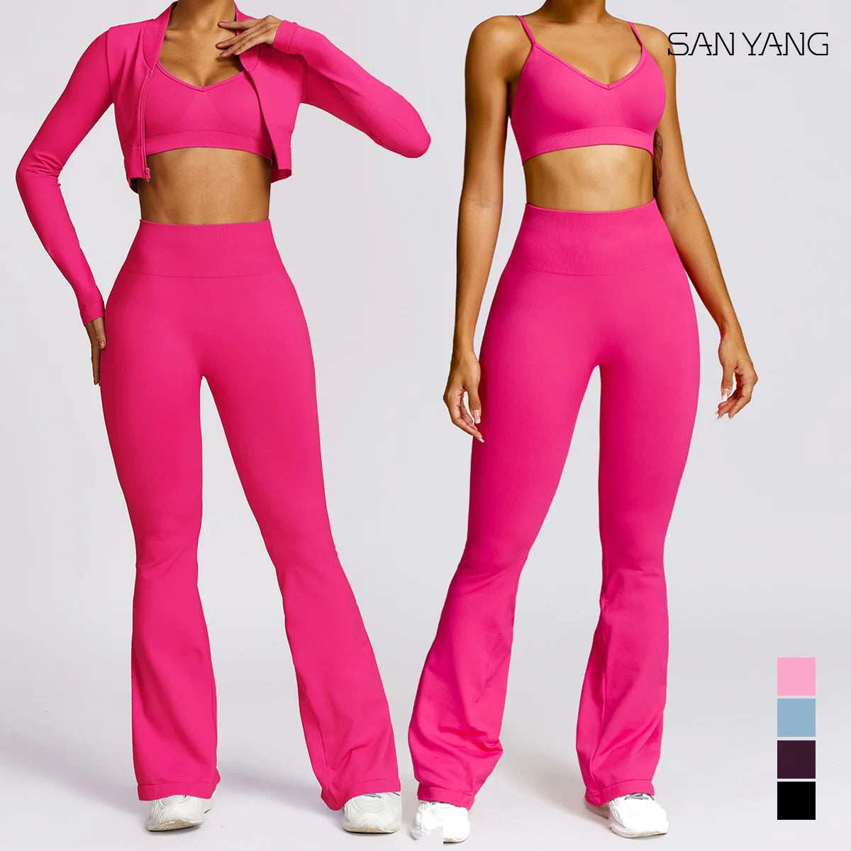 Yoga Set Gym 2/3pcs Seamless Clothes Sportswear Yoga Suits For Women Long Sleeve Fitness Set Tracksuits Sports Bra Bell-Bottoms