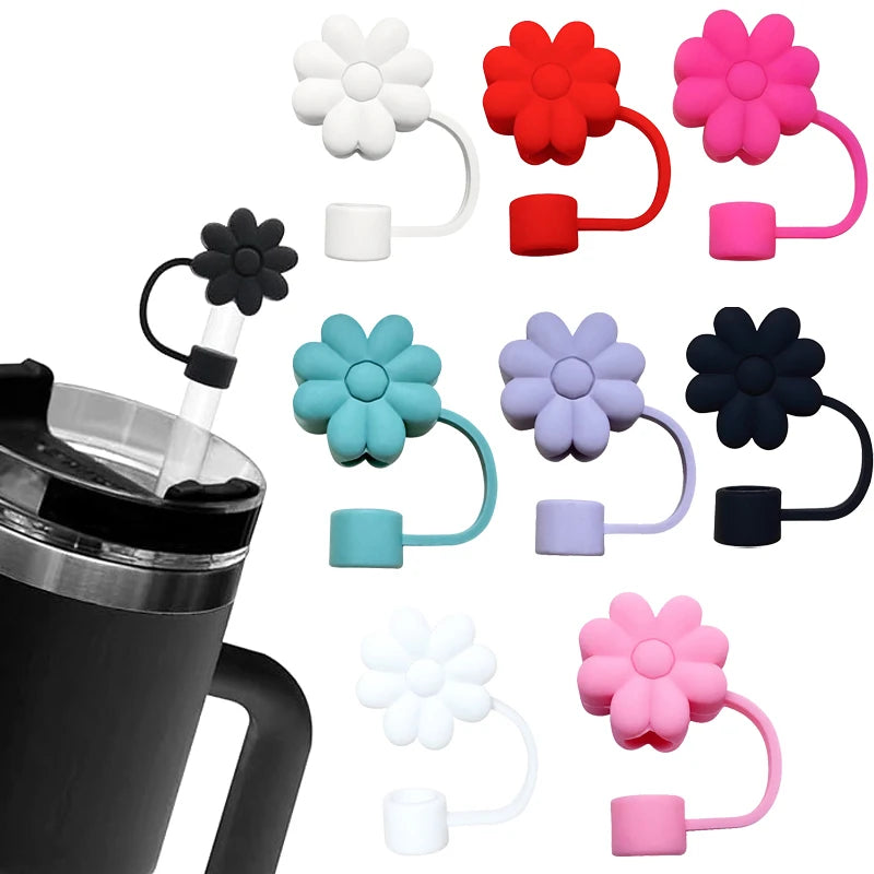 1pcs Flower Silicone Straw Covers For Stanley Cup Cute Silicone Flower Shape Drinking Dust Cap Straw Tips Cover Cup Accessories