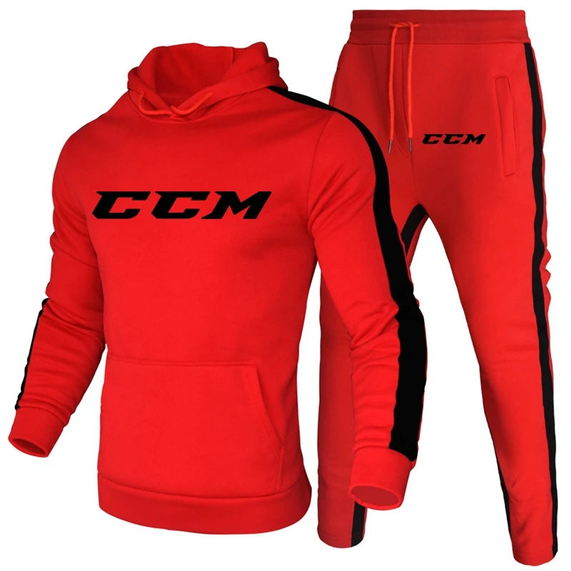 Men's Fleece Run Tracksuit Color Matching Jogging Suit CCM printing Two Piece Set Sportswear Loose Casual Fit Hoodies Sweatpants