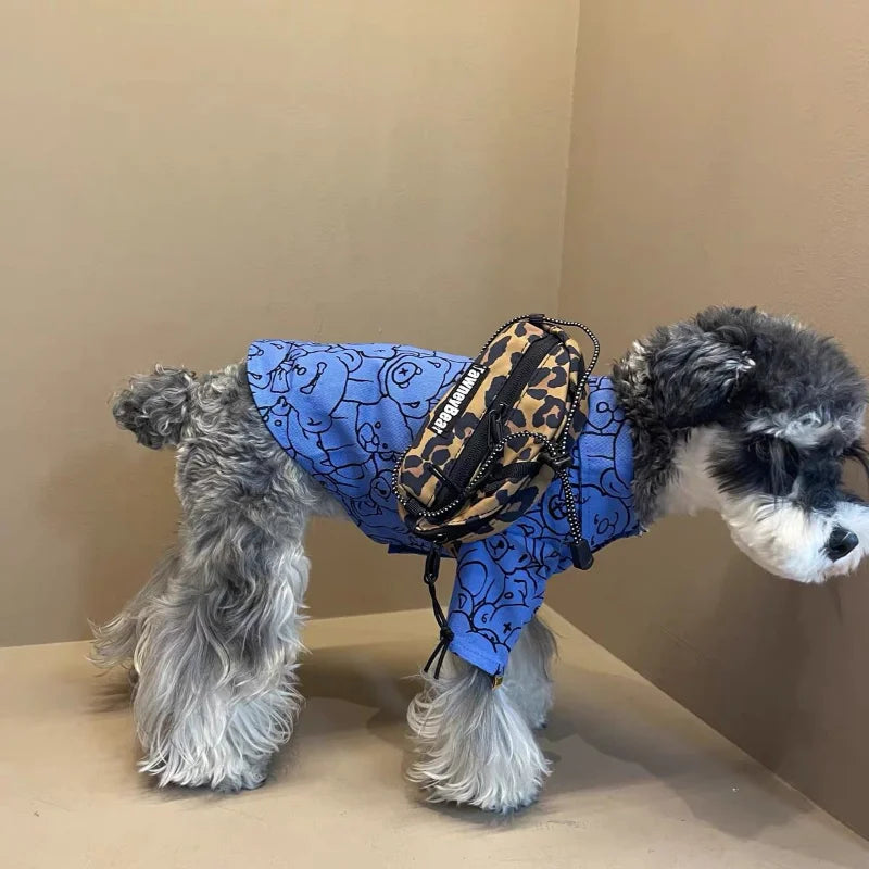 Cartoon Dog Clothes Shirt Blue Bear Pet Clothing Fashion Cute Casual Comfortable Dogs Trendy Spring Autumn Girls Boy