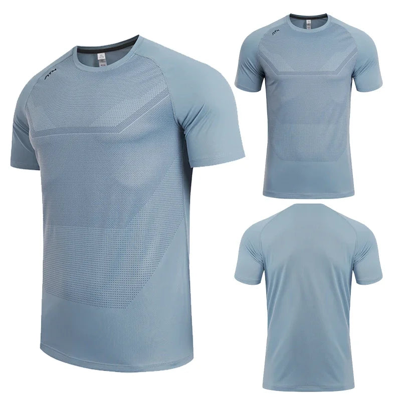 Men Dry Fit Sport Short Sleeve T-shirt Running Compression Sweatshirt Tight Sportswear Gym Fitness Elastic Shirts Top Rash Guard