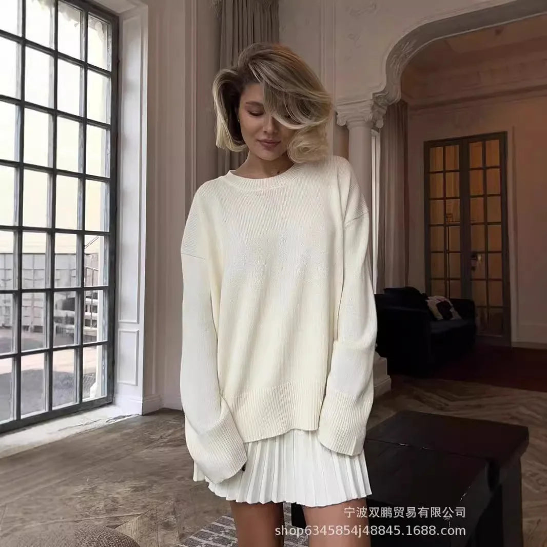 Autumn Solid Color O-neck Sweater Dress Sets Women's Clothing 2024 New Long Sleeves Fashion Style Loose Knitted Short Skirt Set