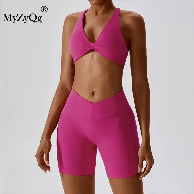 MyZyQg Women 2 Pcs Set Yoga Pilate Bra Beauty Back Leggings Running Sports Underwear Quick Dry Tight Fitness Short Suit