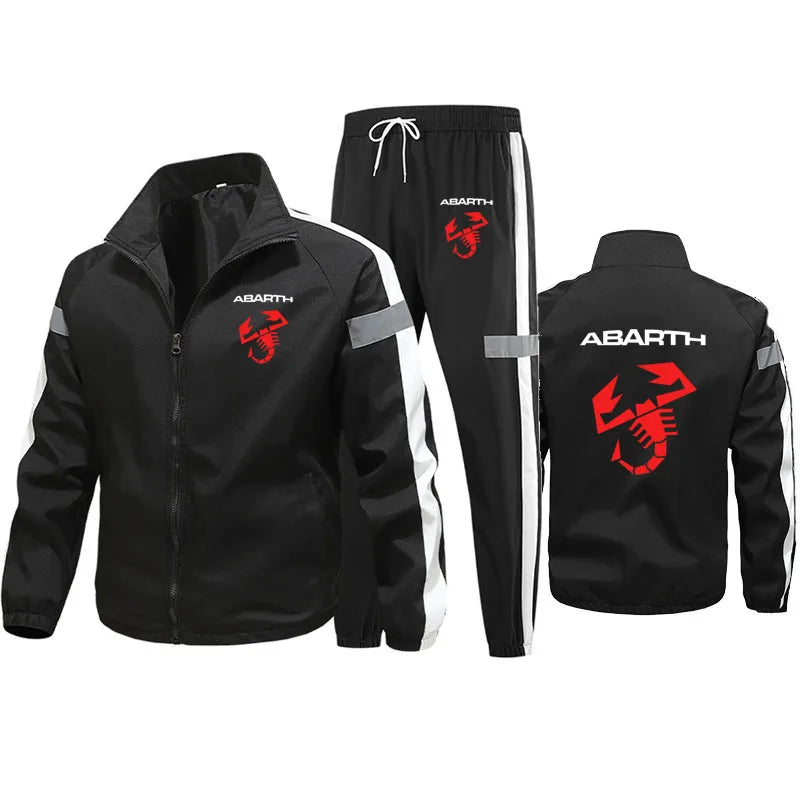 M-6XL men's jacket sweatshirt set abarth print High quality jacket + sweatpants 2 piece Fitness jogging men's sportswear suit