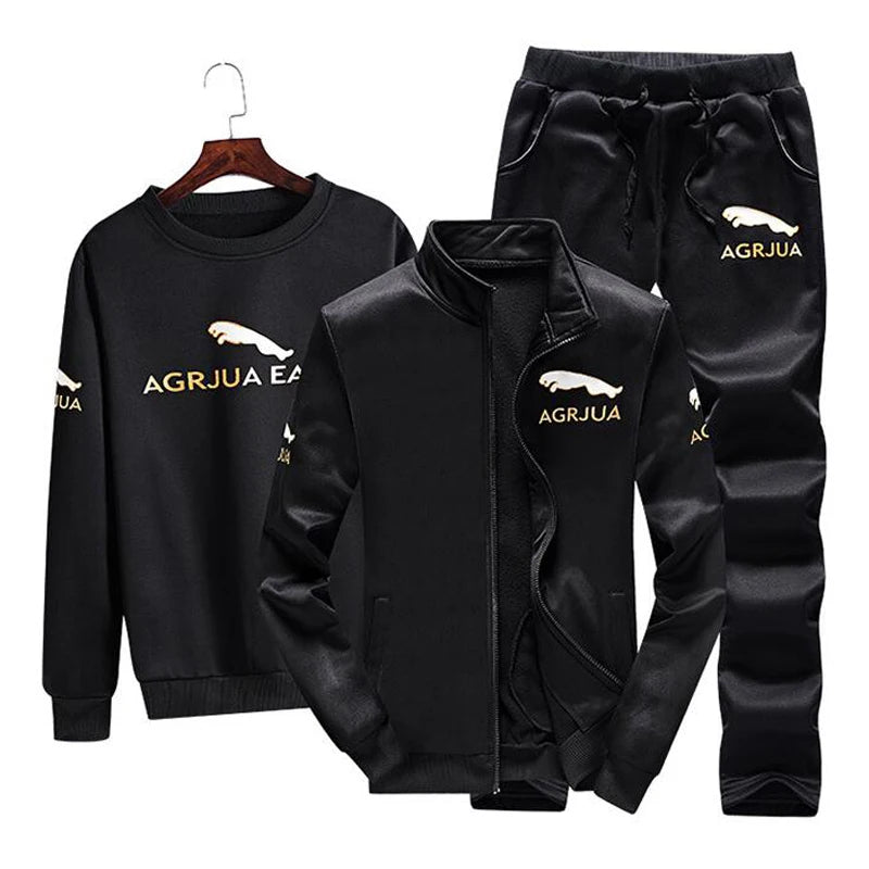 Tracksuit Men 3 Piece Sport Set Polyester Sweatshirt Sportsuit Dragon Pattern Fleece Sportswear Winter Warm Clothing Home Suit