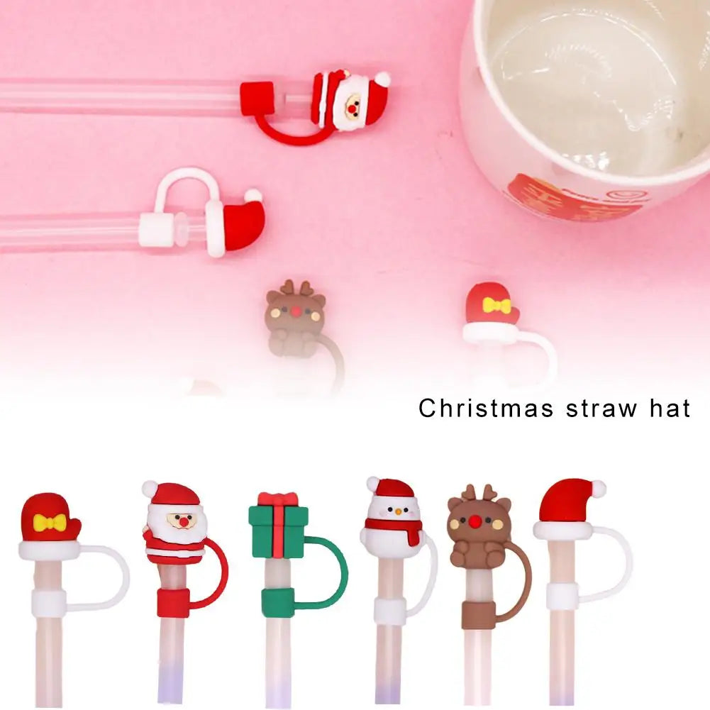 For Stanley Cup 10mm Silicone Straw Cover Reusable Dust Cap Christmas Themed Fun Cartoon Straw Decorative Straw Cap