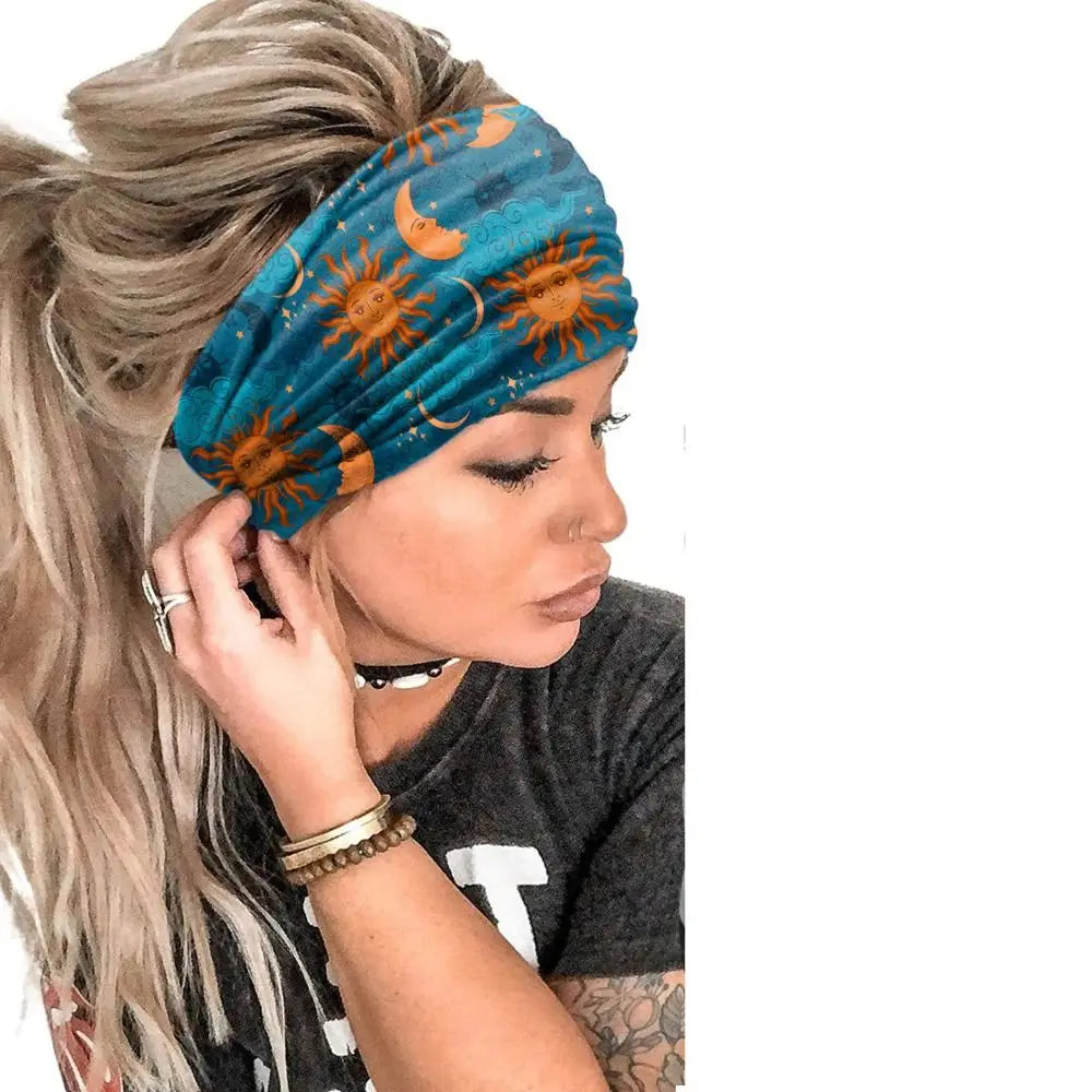 Vintage Knot Wide Headbands New Flower Print Boho Printed Headscarf Star Printed Wide Brim Hair Accessories Yoga