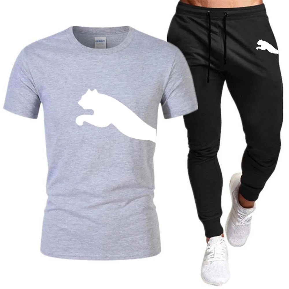 Men's Mesh T-shirt Sweatpants Suit Summer Fashion Casual Short-sleeved T-shirt Sportswear Outdoor Street Two-piece Set S-3XL