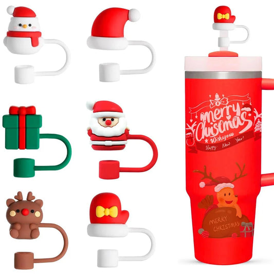 6pcs Christmas Straw Cover Cap For Stanley 40oz Tumbler Cup Accessories Reusable Silicone Sippy Cap Stopper Dust Lids Plug