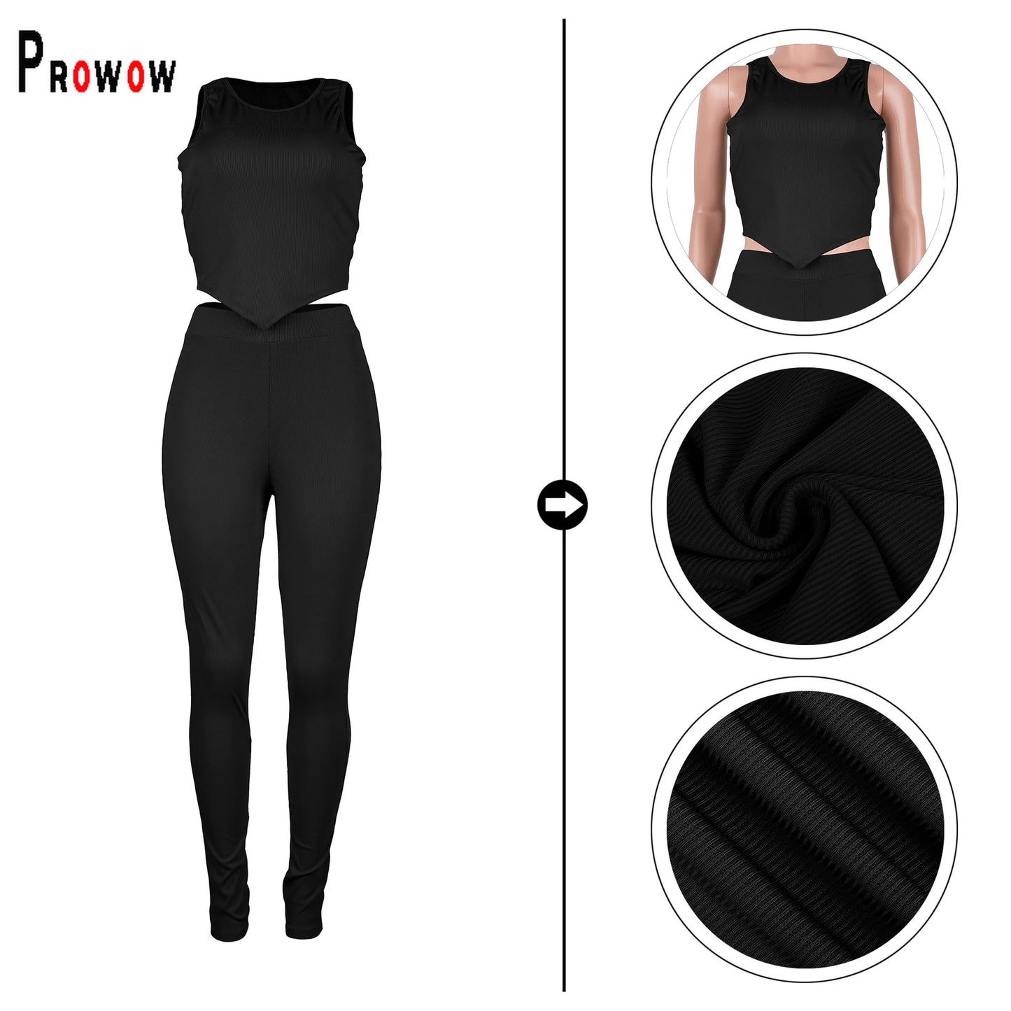 Prowow Bodycon Women Clothing Set Vest Pant Two Piece Tracksuits Fitness Suits 2023 New Summer Spring Joggers Outfits Streetwear