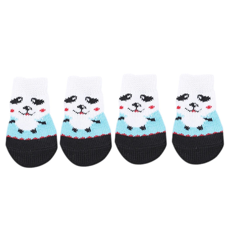 4Pcs Warm Puppy Dog Shoes Soft Pet Knits Socks Cute Cartoon Anti Slip Skid Socks Breathable Pet Products S/M/L Puppy Dog Socks