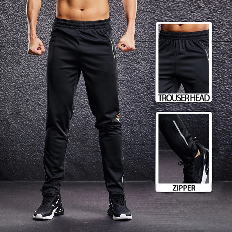 Men Fitness Running Sport Pants with Zipper Pockets Training Joggings Sweatpants Basketball Soccer Trousers Plus Size for Male