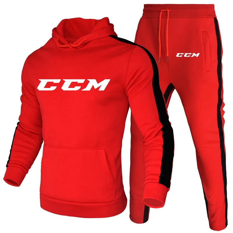 Men's Fleece Run Tracksuit Color Matching Jogging Suit CCM printing Two Piece Set Sportswear Loose Casual Fit Hoodies Sweatpants