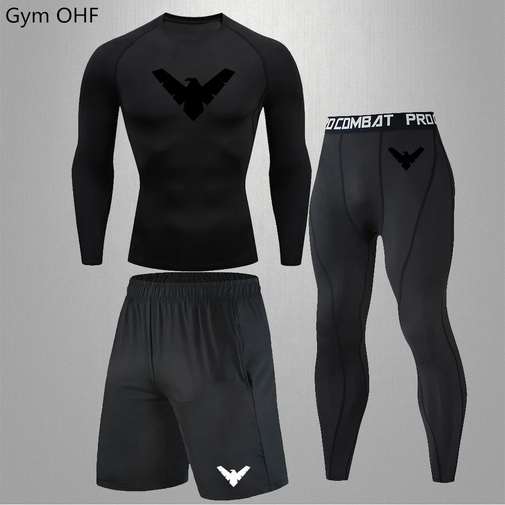 Nightwing Men's Compression Sportswear Suits Gym Tights Training Clothes Workout Jogging Running Set Rashguard Tracksuit For Men