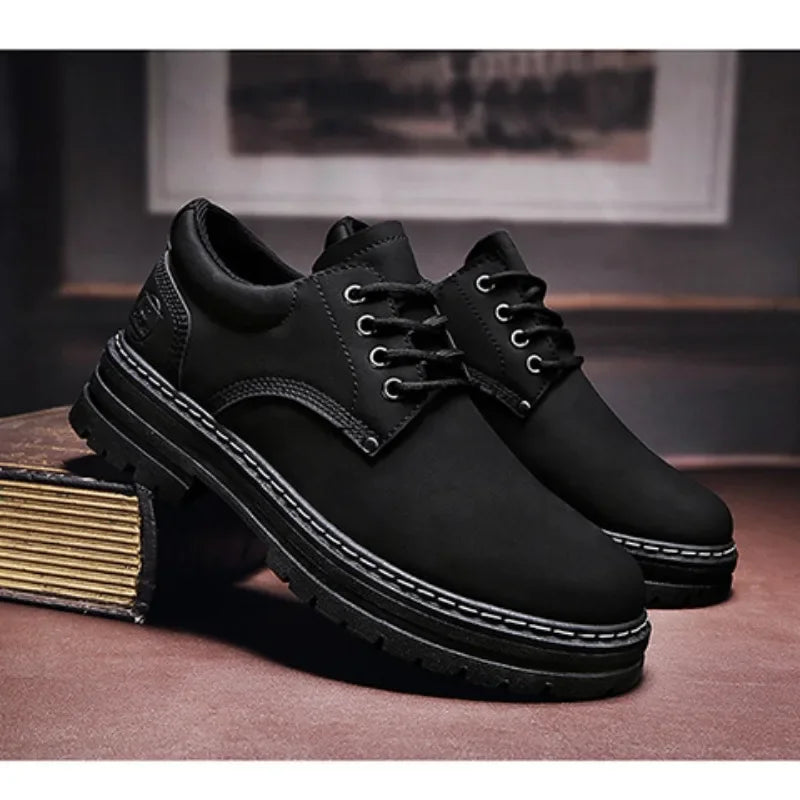 New Fashion Work Shoes Spring Autumn Lace Up Leather Shoes Brand Comfy Office Style Leisure Walk Oxfords Men Casual Shoes