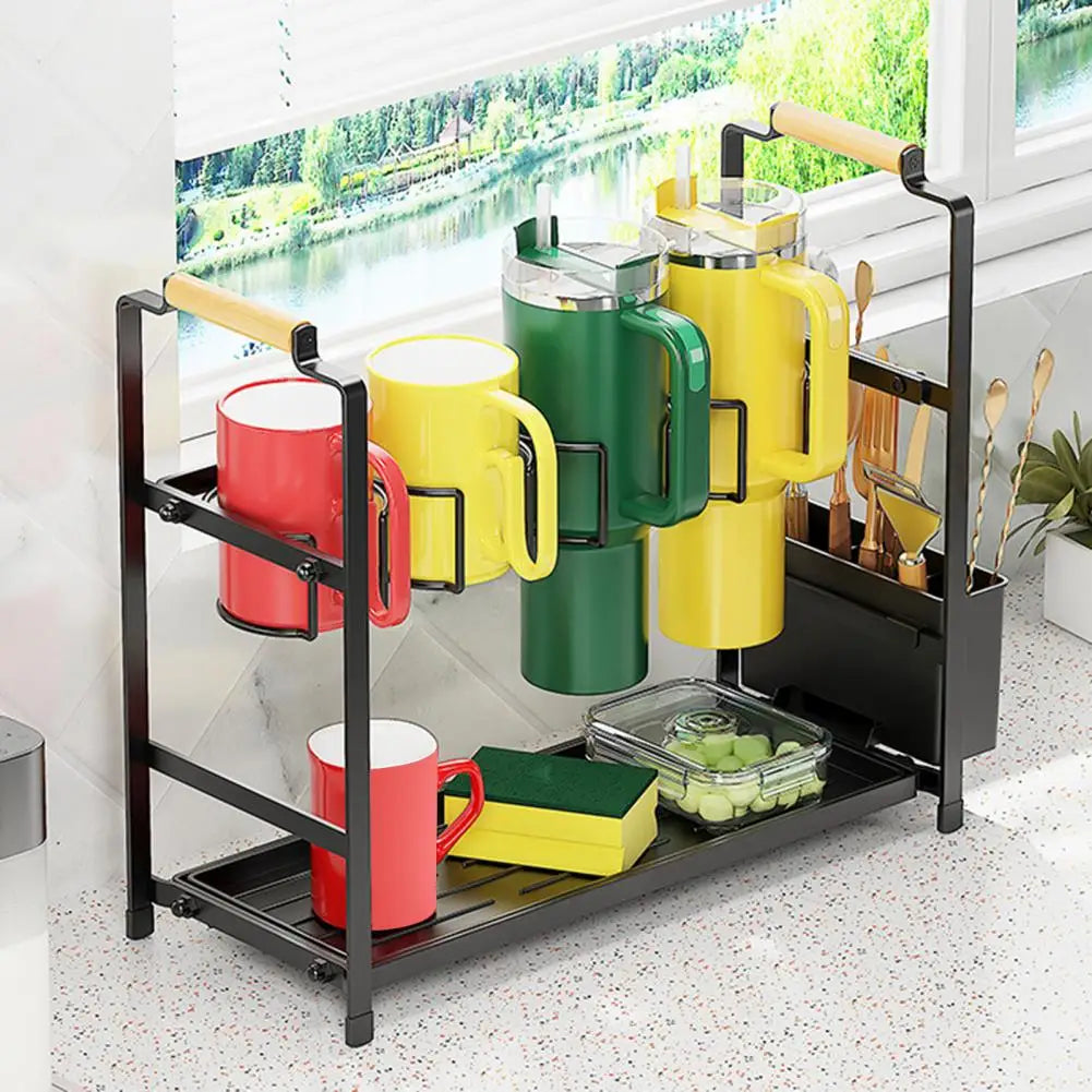 Kitchen Storage Rack Water Bottle Organizer with Drain Tray for Stanley Tumbler Easy Access Storage Holder Cup Holder Simple