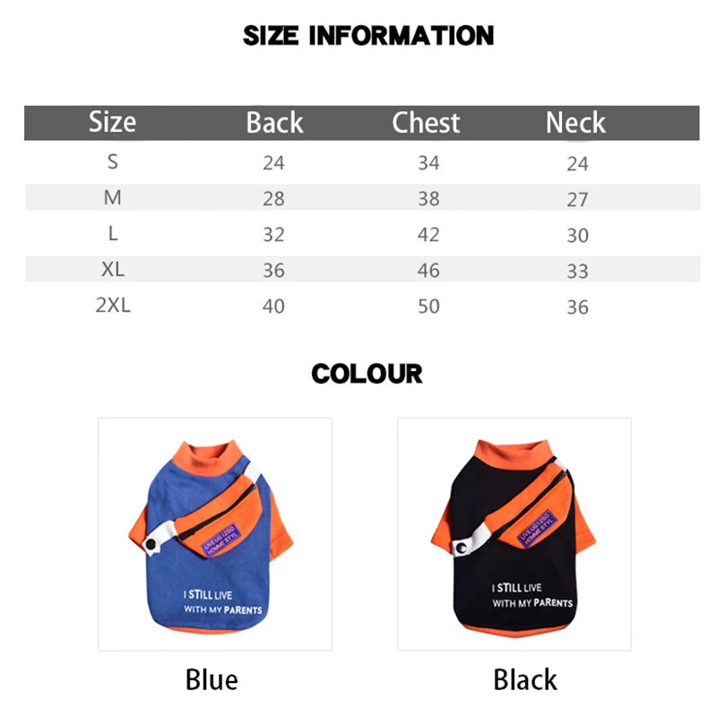 Fashion Pet Dog T-shirt with Pocket Bag Cotton Soft Pullover Dog Shirt Jacket T Shirt Cat Sweater Pets Clothing Outfit