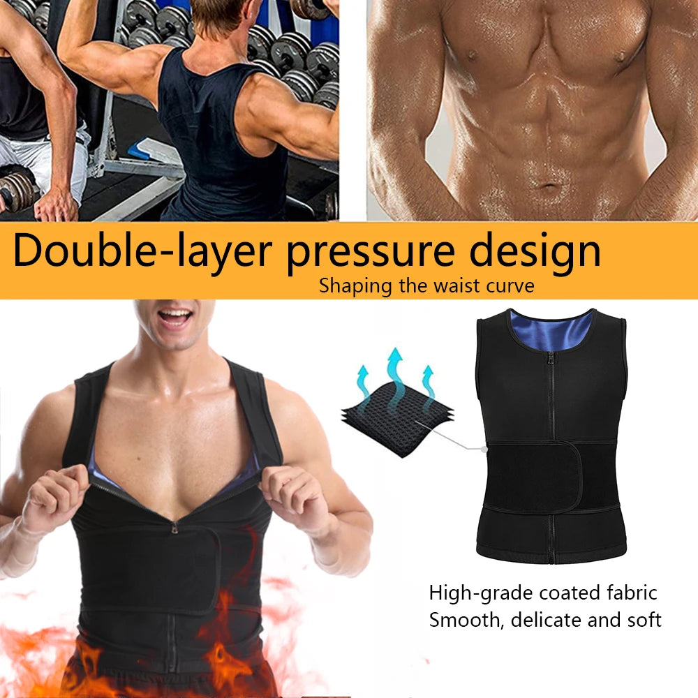 Sauna Vest for Men Waist Trainer Vest with Zipper Workout Sauna Suit Adjustable Waist Trimmer Belt Sweat Enhancing Body Shaper