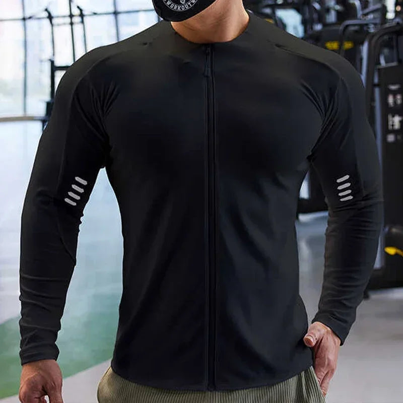 Sun Protection Long-sleeved Sweatshirt Men Stand-up Collar Stretch Sportswear Fitness Sports Running Zip Jacket Compression Tops