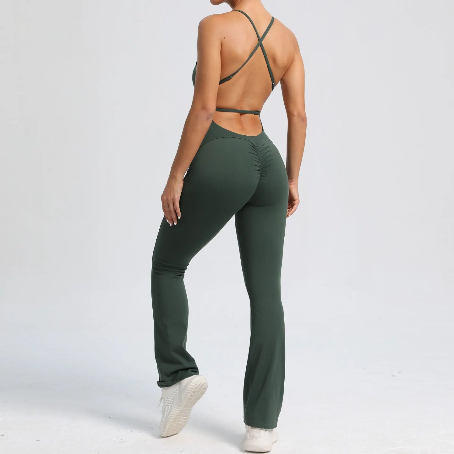 2024 Nylon Pad Bunny Sportwear Fitness Yoga Set Workout Flared Legging One Piece Jumpsuit Pants Exercise Active Wear Bodysuit