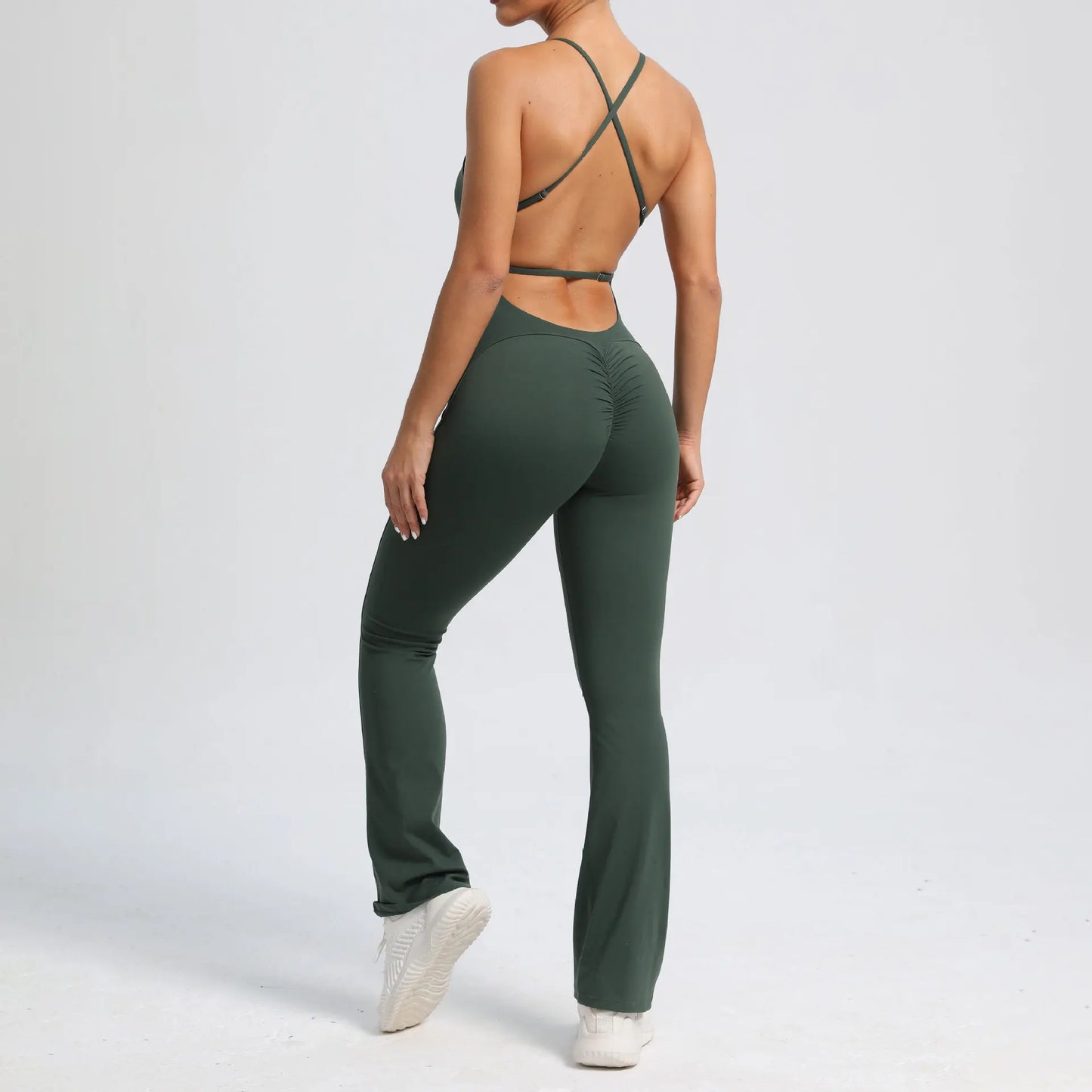 2024 Sportwear Fitness Yoga Set Workout Flared Legging One Piece Jumpsuit Pants Exercise Active Wear Bodysuit