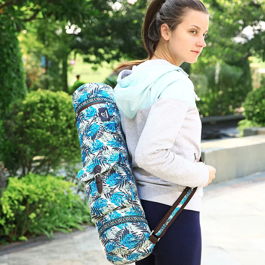 Printed Canvas Fitness Bag Yoga Bag Sports Shoulder Bag One Shoulder Backpack Large Capacity Bag Yoga Mat Special Bag