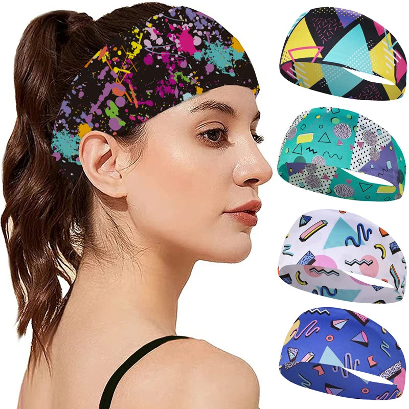 Sports Sweat Party Print Headbands Girls Yoga Fitness Women Hair Accessories Bandannas Wide Running Elastic Workout Hairband