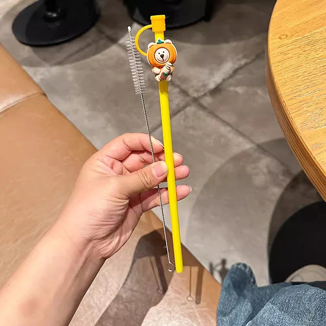 Cute Silicone Straw Cover For 7-8mm Straws With Brush Reusable Splash Proof Straw Cap Topper For 30 40oz Tumbler Cup Accessories