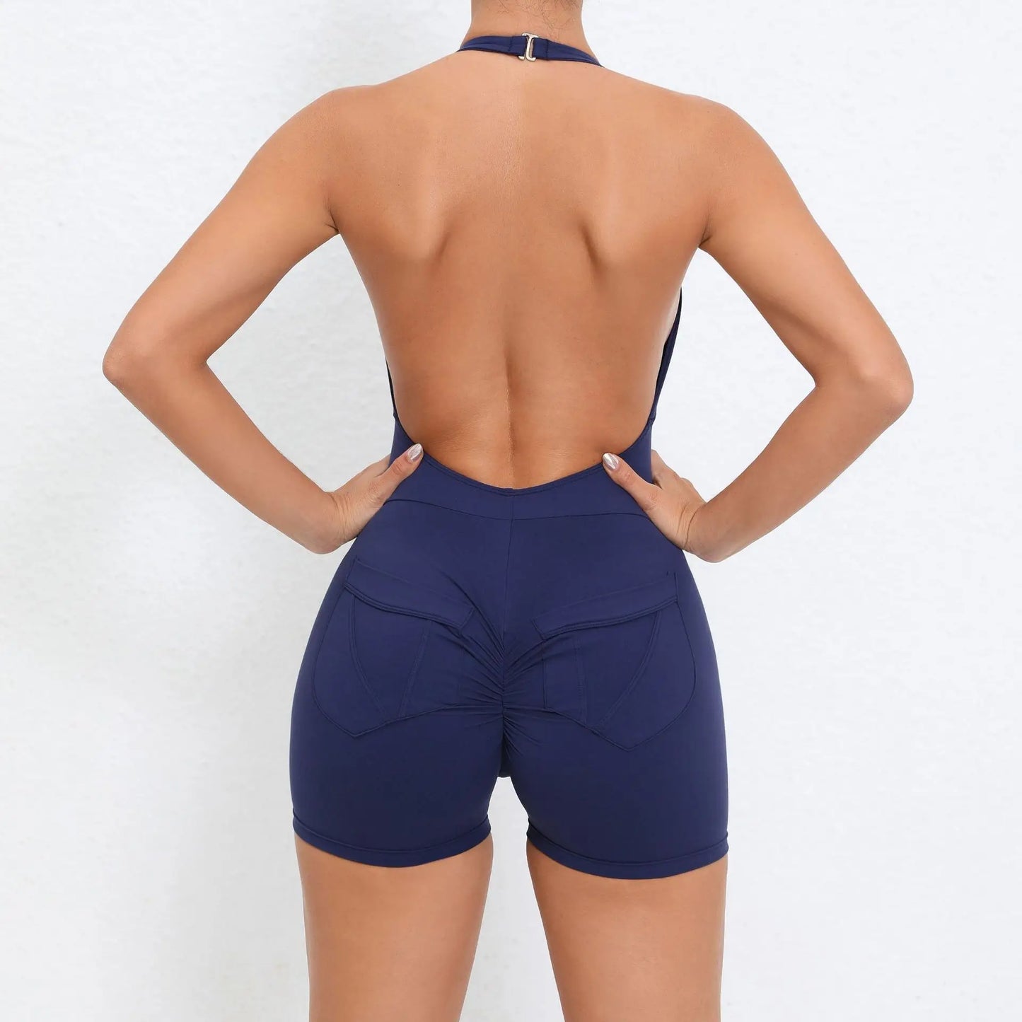 Pad Halter V Scrunch Romper Women One Piece Jumpsuit Workout Yoga Set Open Back Gym Clothing Scrunch Proof Butt Gym Active Suit