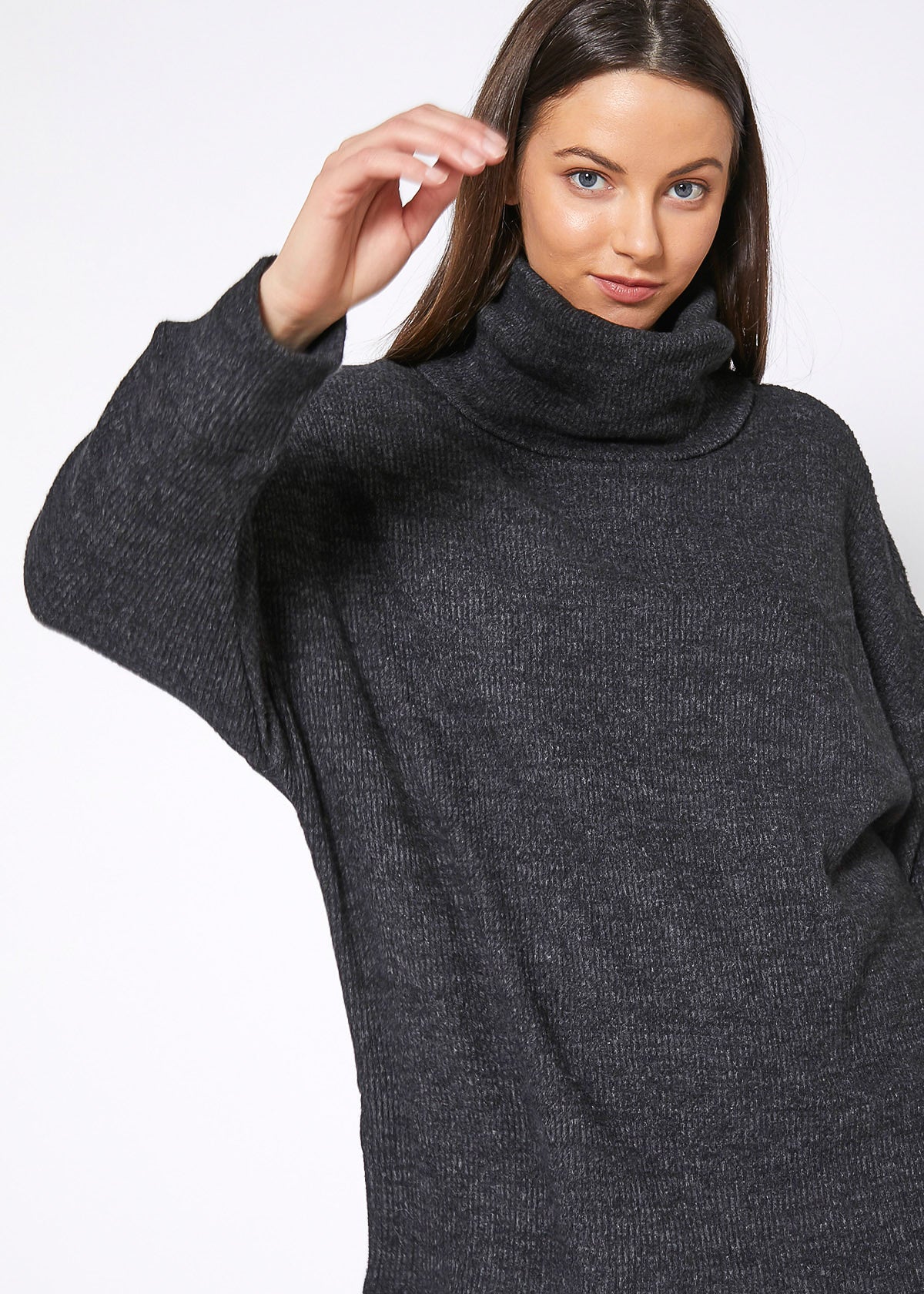 Women's Turtle Neck Ribbed Oversize Sweater Top